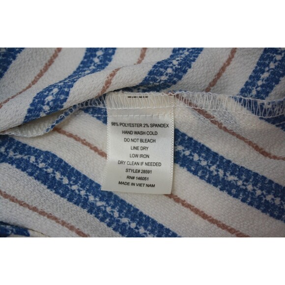 Monteau Los Angeles Top Womens Size Large Cream Blue Striped Faux Wrap Blouse - Picture 7 of 7